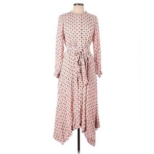 J.CREW Pink Medallion Print Handkerchief Hem Button Front Maxi Dress Sz S